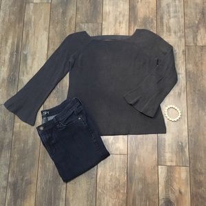 LOFT gray bell sleeve sweater w/ low back size MP